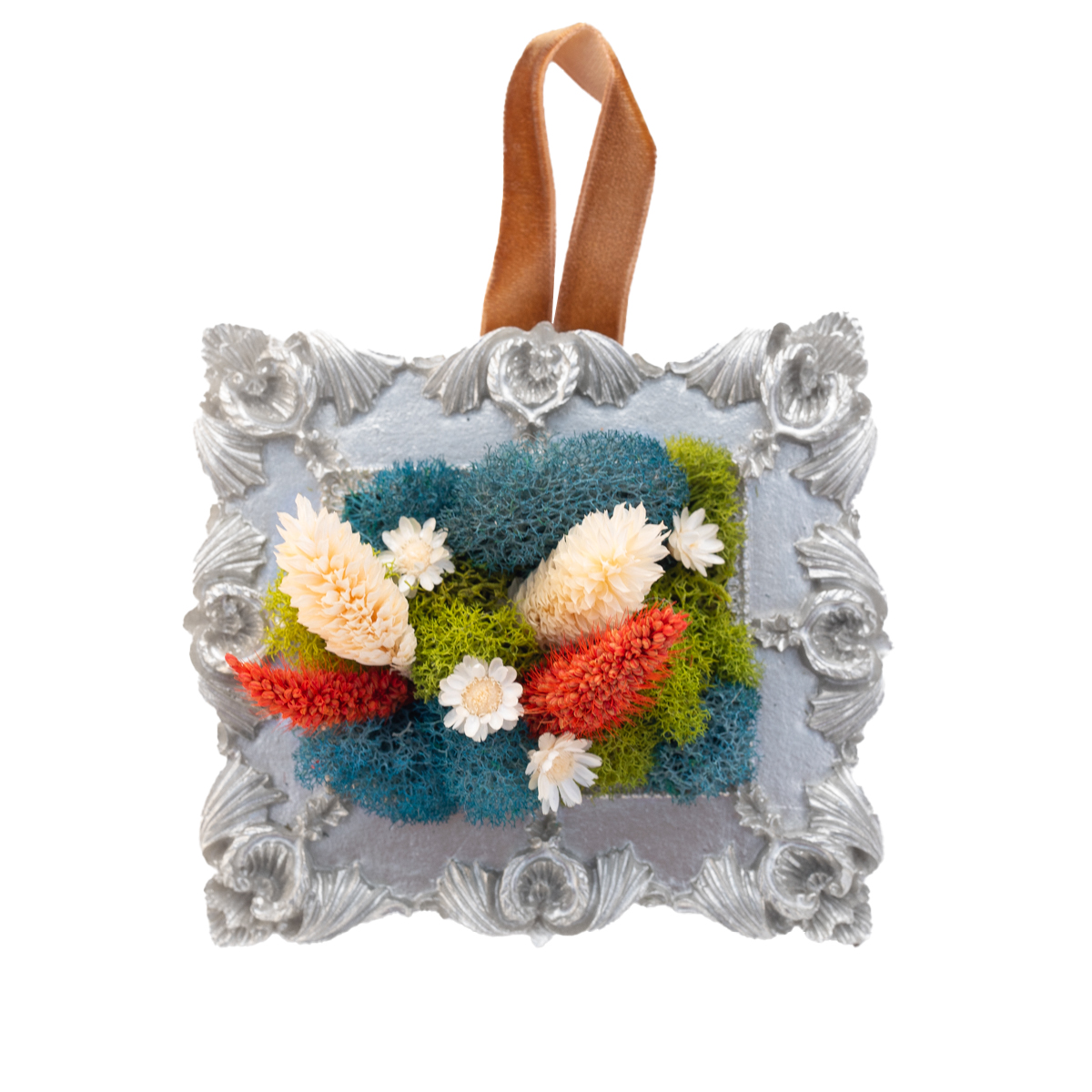 Coral Meadow Heirloom Moss Wall handcrafted mini moss wall art detail