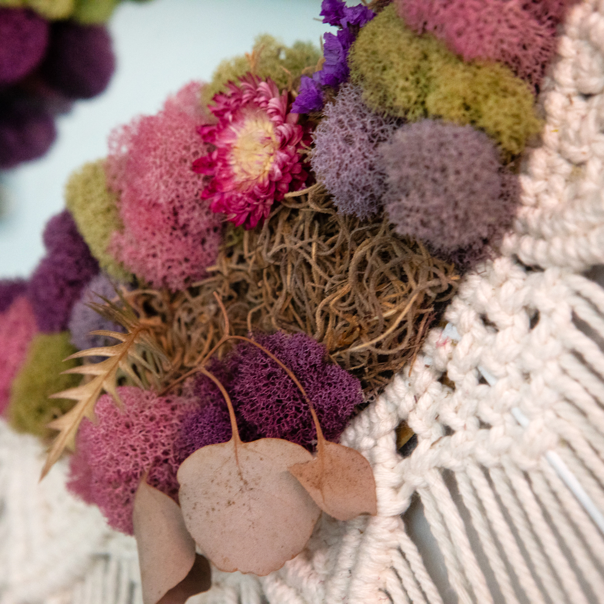 Blush Meadow Mirror custom moss wall art detail